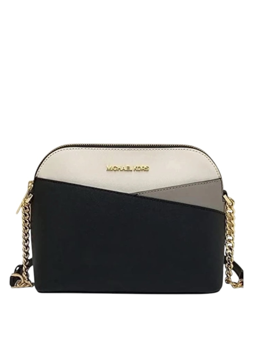 Michael Kors Jet Set Black, Cream & Gray Colorblock Crossbody with Gold Chain